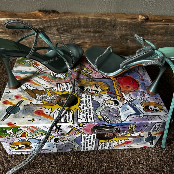 Jeffery Campbell Turquoise and Sparkle Wrap Heels - Picture 3 of 3